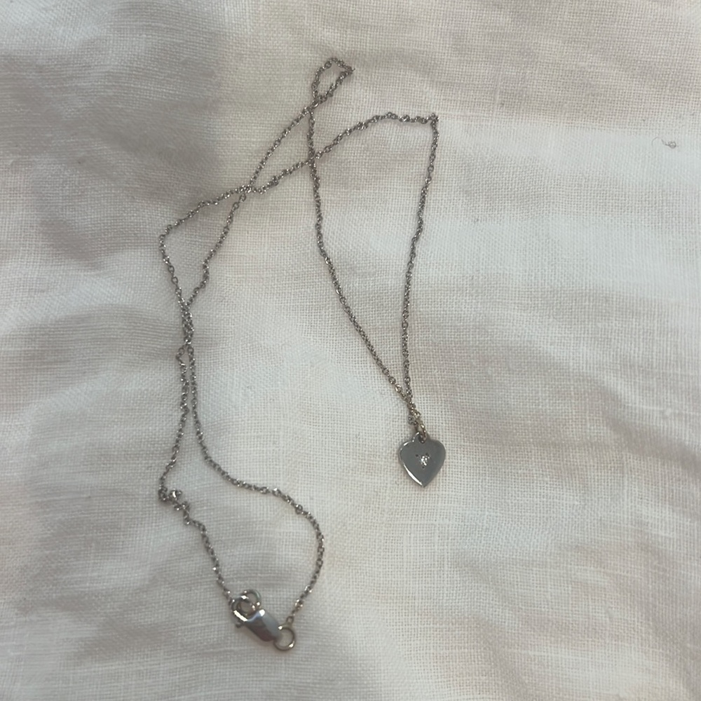 White Gold Heart Necklace with Diamond Inlay